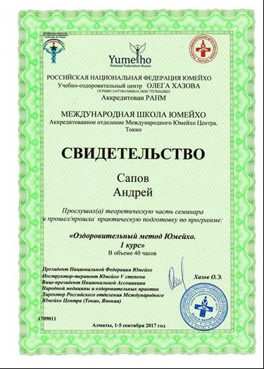 Сапов Андрей Владимирович Юмейхо-терапия